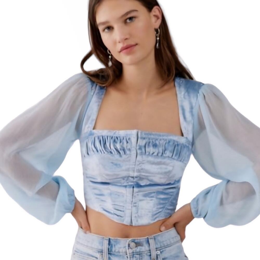 NEW Urban Outfitters Peggy Velvet Hook &‎ Eye Crop Top S Blue